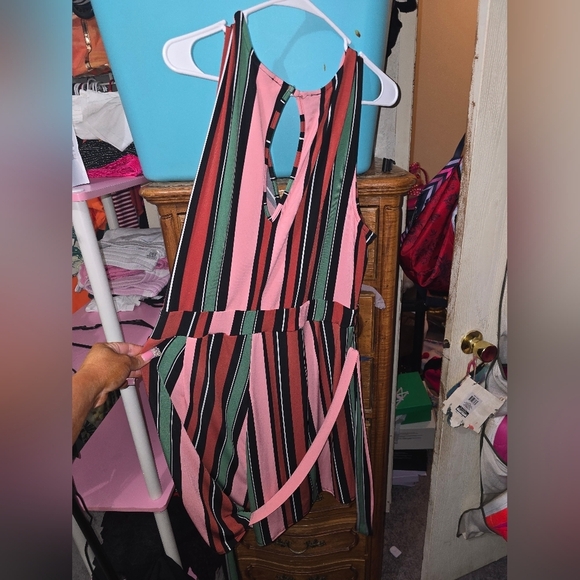 ⚘️⚘️Torrid Studio Knit Surplice Romper Sz 3x Colorful Stripe Tie Keyhole Back - Picture 6 of 6